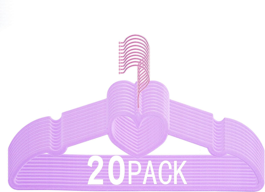 Velvet Hangers 20 Pack,16 Inch Non Slip Heart Hanger (Light Purple)