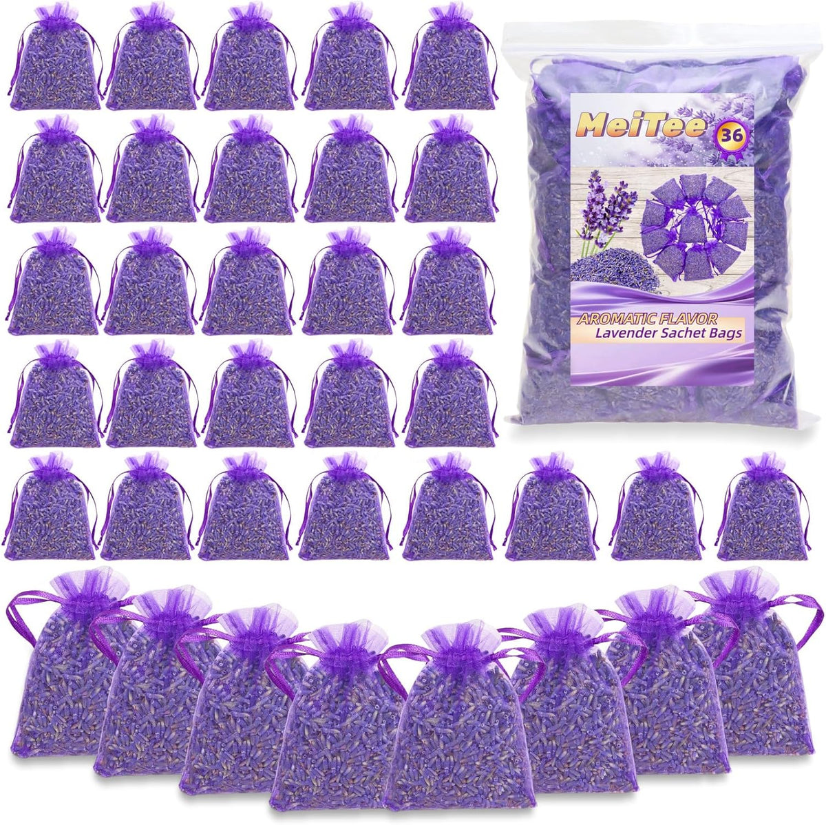 36 Pack Lavender Sachet Bags, Strong French Lavender Aroma for Home