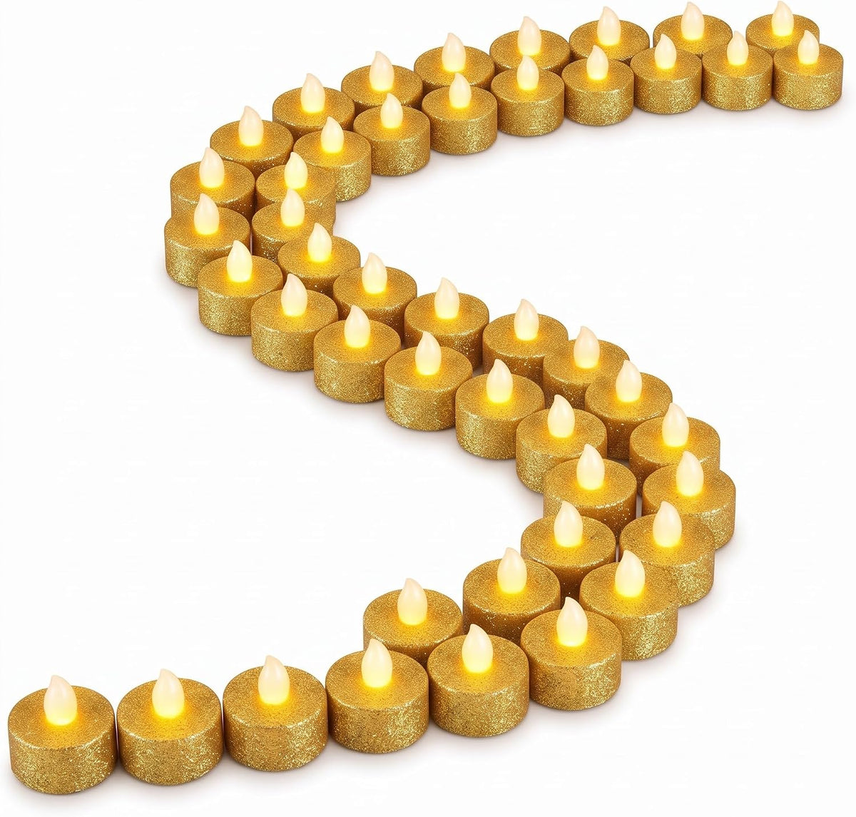 Mudder 48 Pieces Gold Tea Lights LED Candles Tealights Battery Flameless