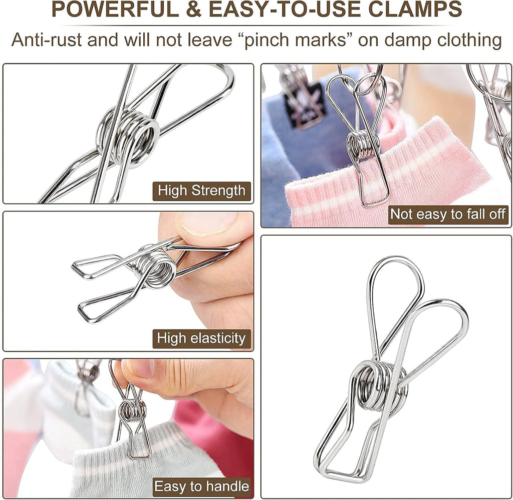 Foldable Clothes Drying Rack Stainless Steel Clothes Drying Hanger with 20 Clips, Laundry Hanging Dryer for Underwear, Sock, Bra, Lingerie, Hat, Scarf, Gloves, Diapers, Towels, Baby Clothes