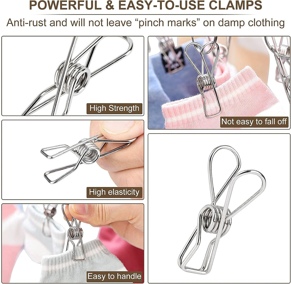 Foldable Clothes Drying Rack Stainless Steel Clothes Drying Hanger with 20 Clips, Laundry Hanging Dryer for Underwear, Sock, Bra, Lingerie, Hat, Scarf, Gloves, Diapers, Towels, Baby Clothes