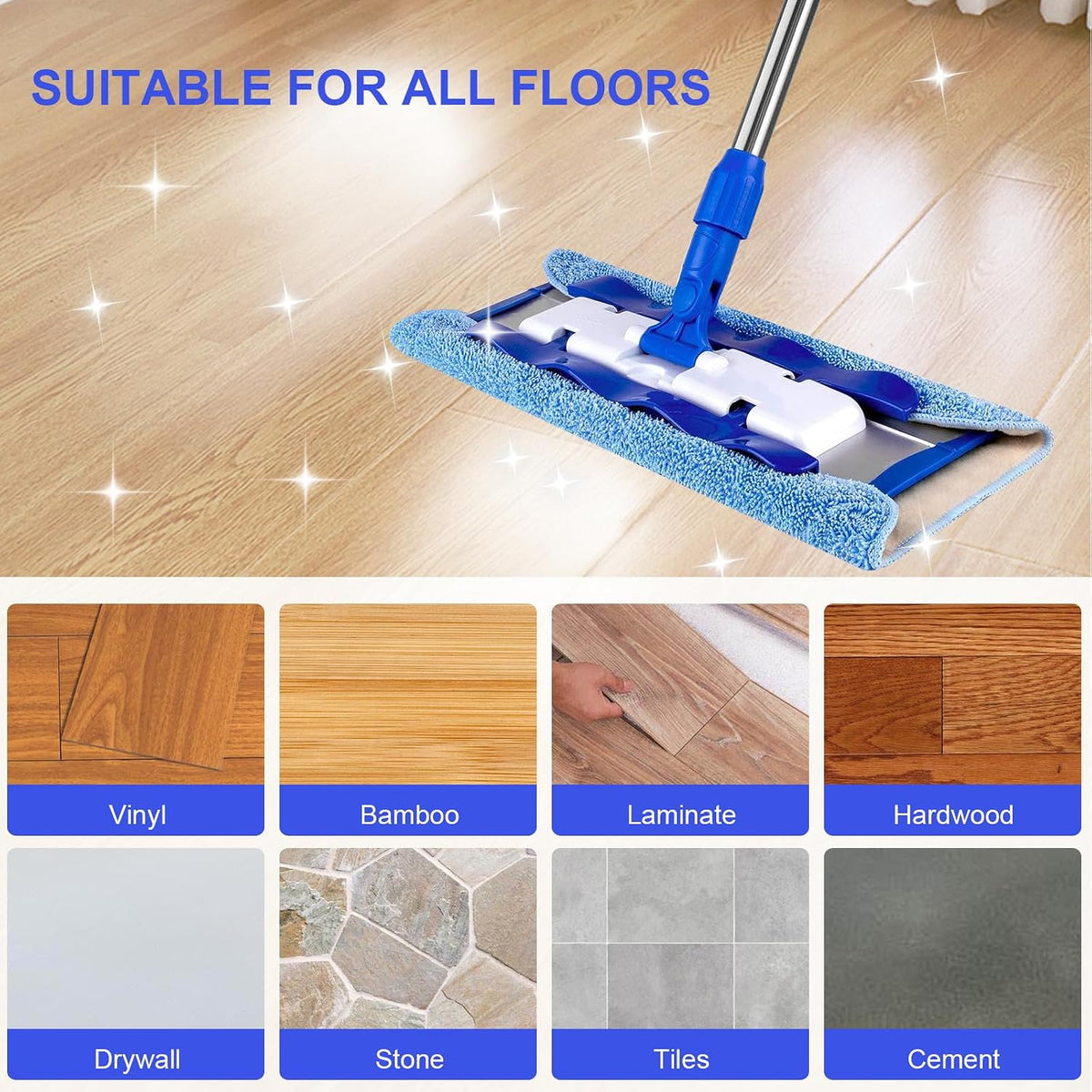 16" Microfiber Mop Pads Replacement for MR.SIGA - Reusable Washable Floor Cleaning Head for Mop (8 Packs)