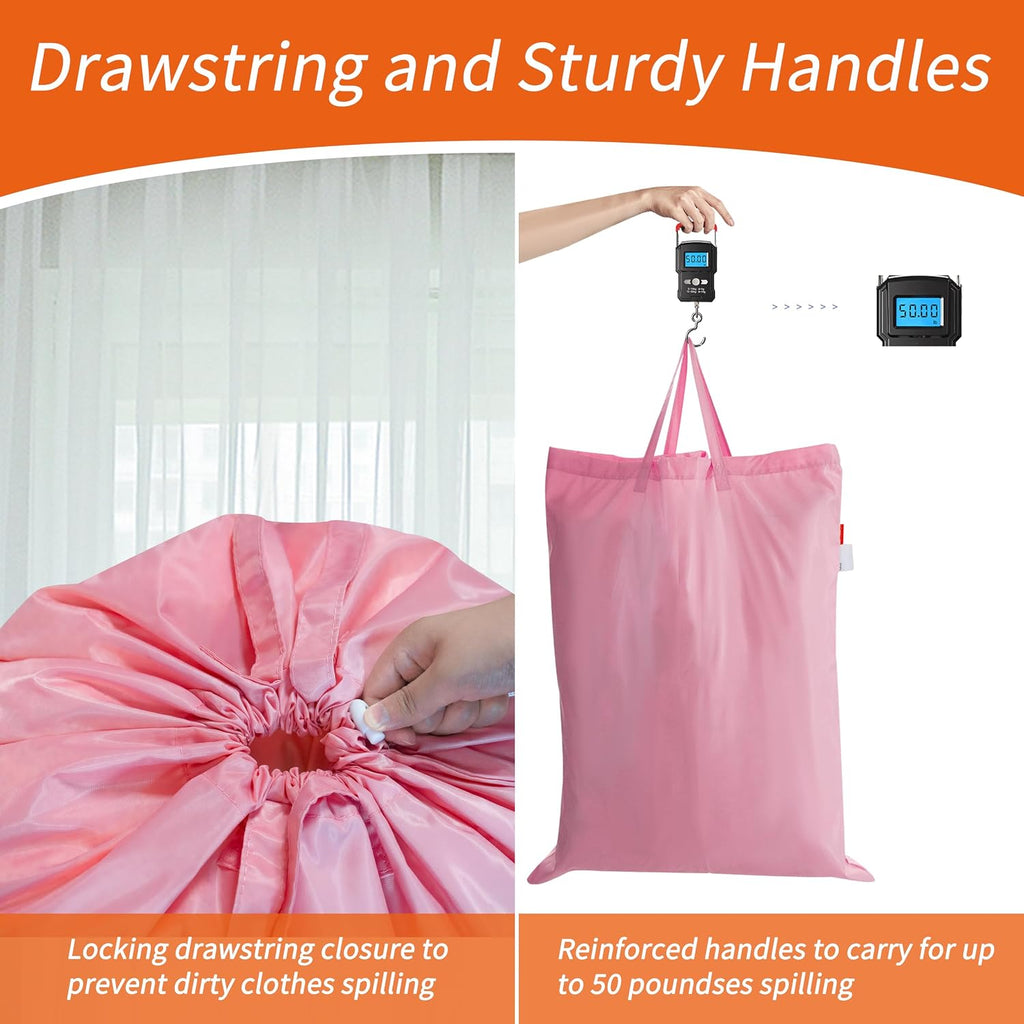Polecasa Extra Heavy-Duty Laundry Bag with Handles, Pink, 28x36"