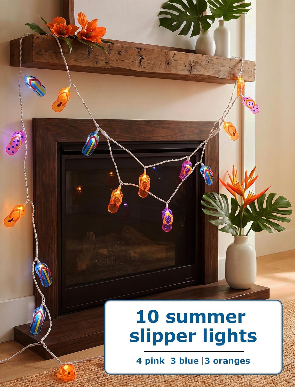 8.5Ft Tricolor Slipper String Lights, Outdoor Tropical Beach Themed Flip-Flop Light with 10 Plastic Bulbs, Summer Waterproof Hanging Slipper Lights for Outside Patio Garden Tent Party Decor, White