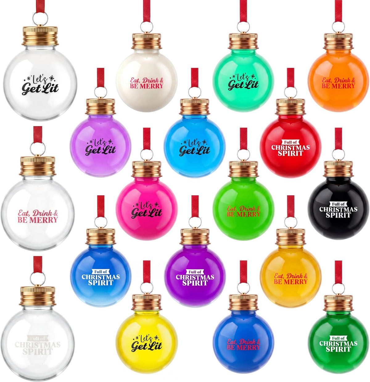 Joiedomi 18 Pcs Mini Christmas Boozeball Ornaments Set, 1.7 oz Clear Plastic Fillable Ball, Ball Ornaments for Christmas Tree Hanging Decorations Indoor, Xmas Party Favors Supplies Presents
