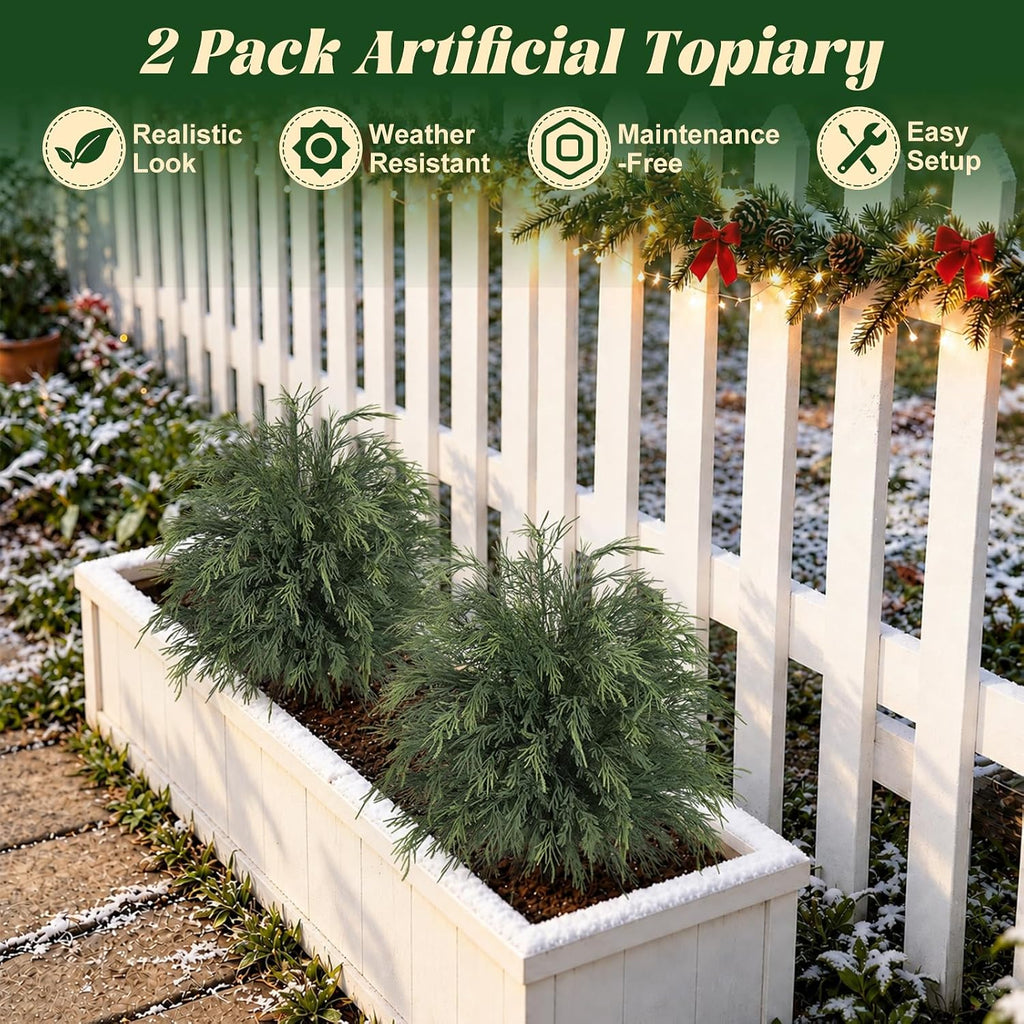Yangrass 2PCS Arborvitae Cedar Topiary Trees with Spike, Christmas Decor