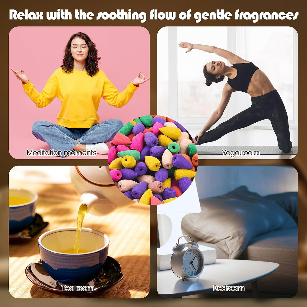 Aneco 600 Pieces Backflow Incense Cones Natural Scents Waterfall Incense Cones for Spa, Yoga, Relaxation, Mixed Scents
