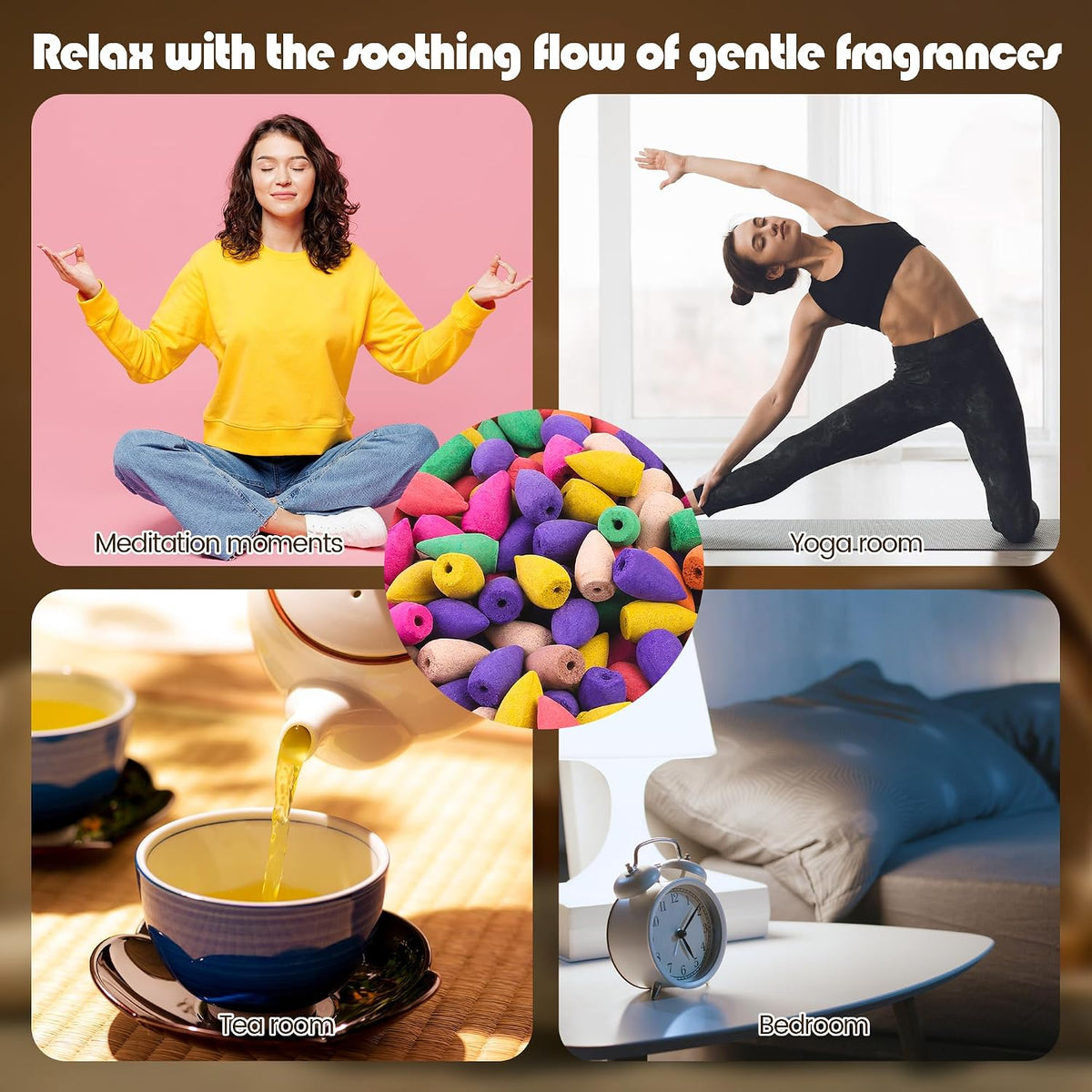 Aneco 600 Pieces Backflow Incense Cones Natural Scents Waterfall Incense Cones for Spa, Yoga, Relaxation, Mixed Scents