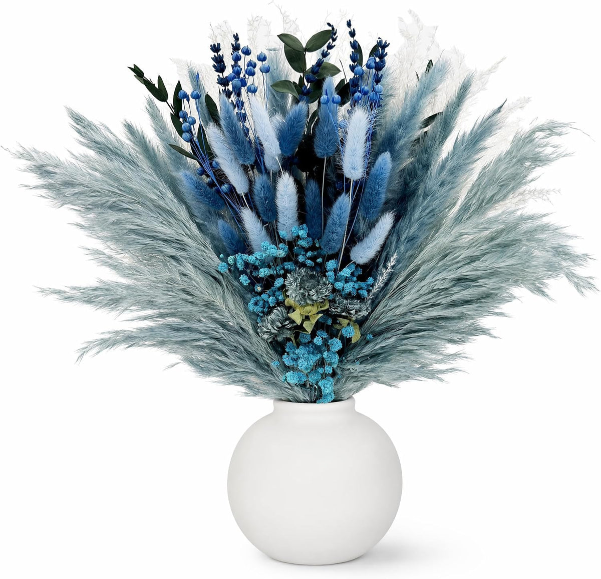 Umero Dusty Blue Pampas Grass Bouquet, 17" Boho Dried Flower Arrangement