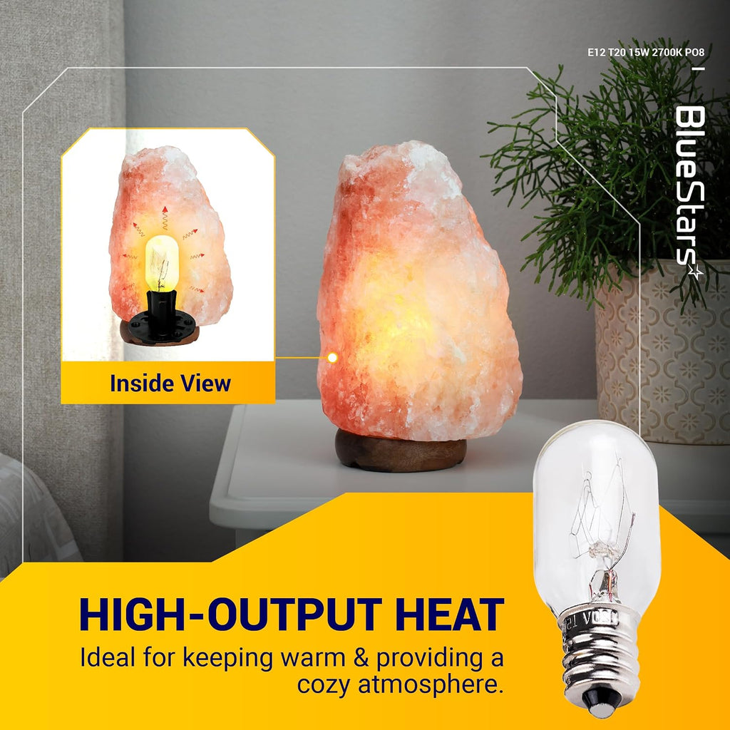 BlueStars E12 T20 Himalayan Salt Lamp Bulb 120V 15W 2700K Warm White