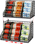 JKsmart 2 Pack Stackable Can Rack Organizer for Pantry Storage,Can Dispensers with 4 Adjustable Dividers, 2-Tier Metal Wire Basket Beverage Pop Soda Rack for Kitchen Cabinet Pantry, Black