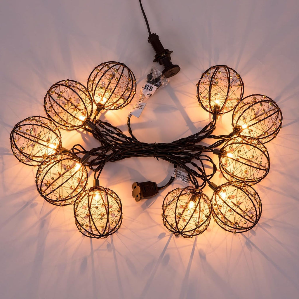 Outdoor Decorative Patio String Lights, Beaded Copper Wire Ball Style Lantern Lights, Connectable Weather-Resistant Indoor Outdoor Novelty Whimsical Light for Home Pergola Bedroom Porch Party Backyard