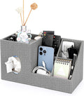 Sumnacon Square Linen Tissue Box Cover with Side and Top Organizer, Grey