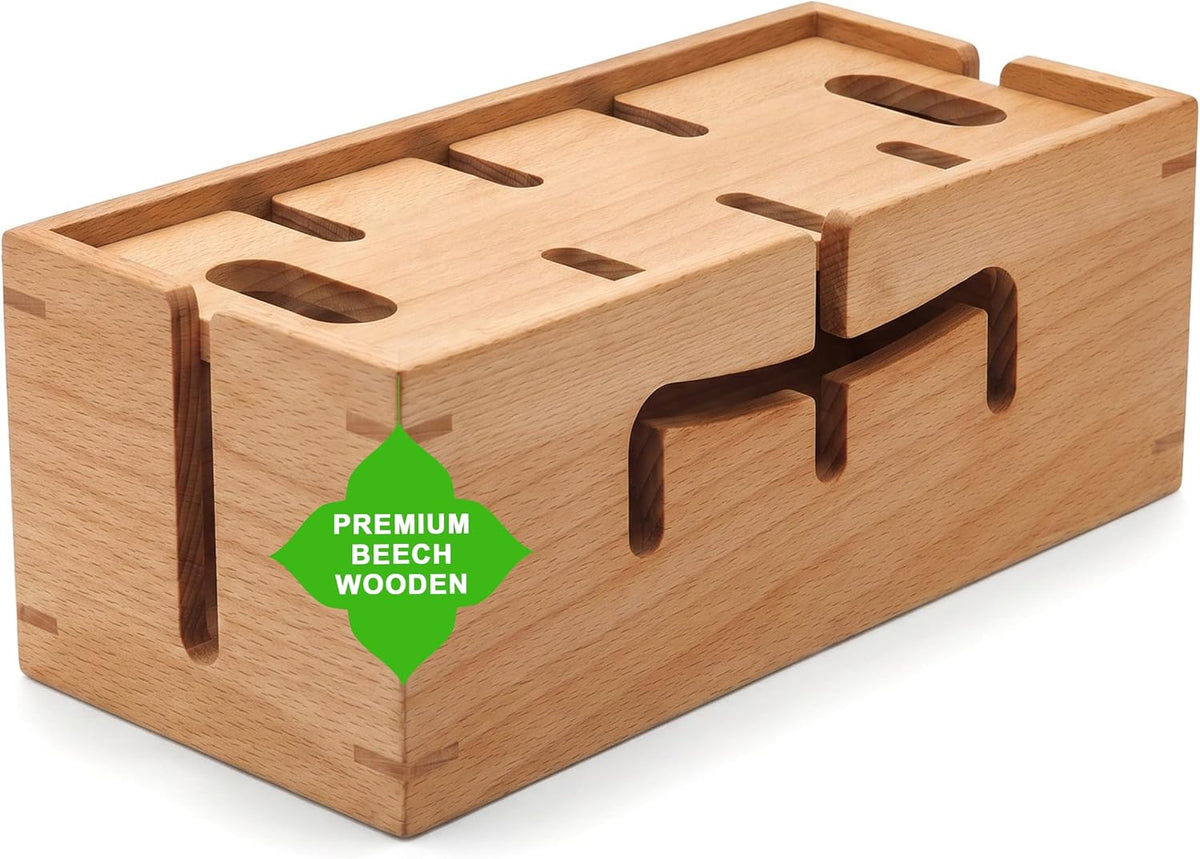 Elitzia Beech Wood Cable Management Box for Power Strip, Magnetic Lid
