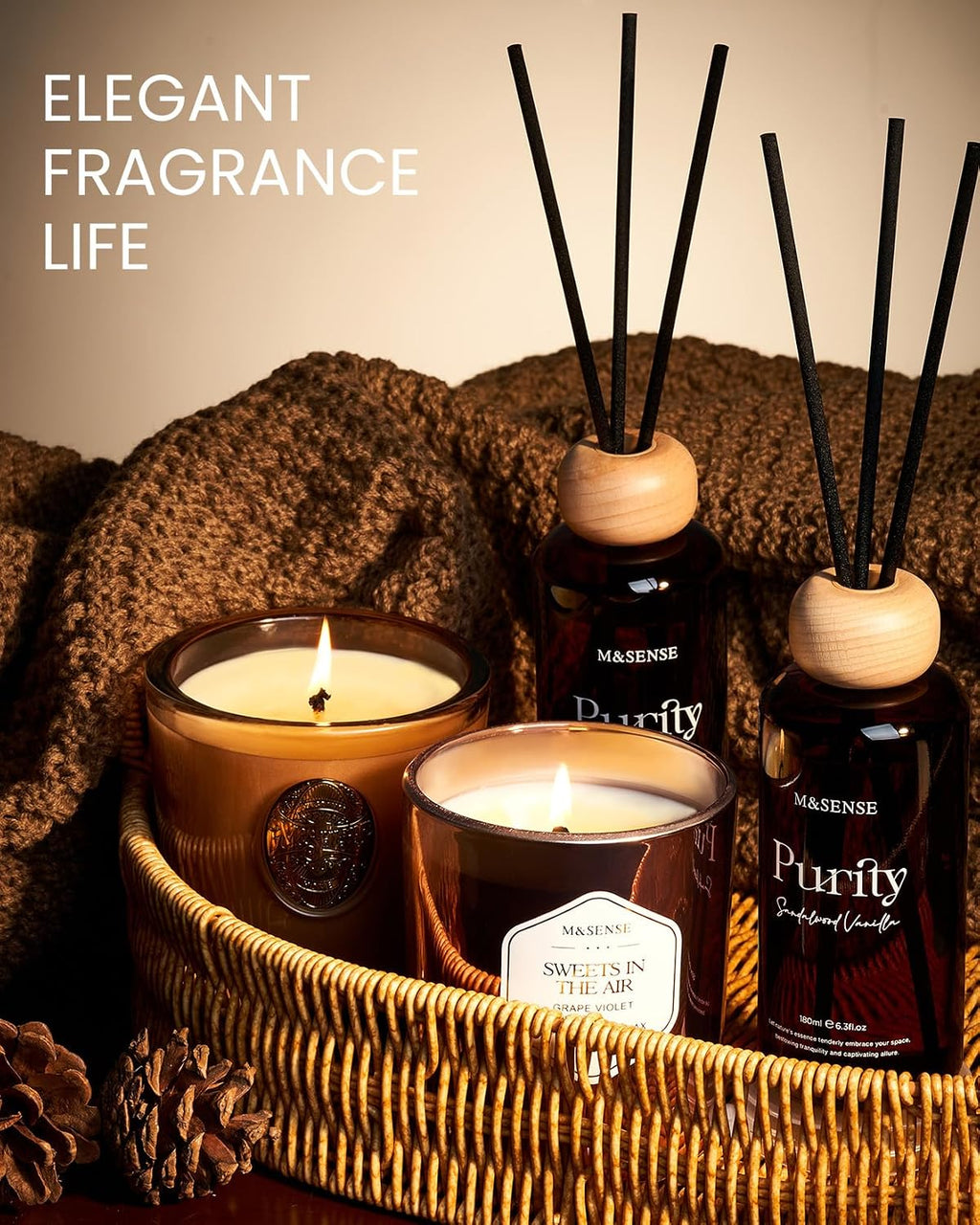 M&SENSE Reed Diffuser, Jasmine Sandalwood, 6.3 oz Natural Essential Oil