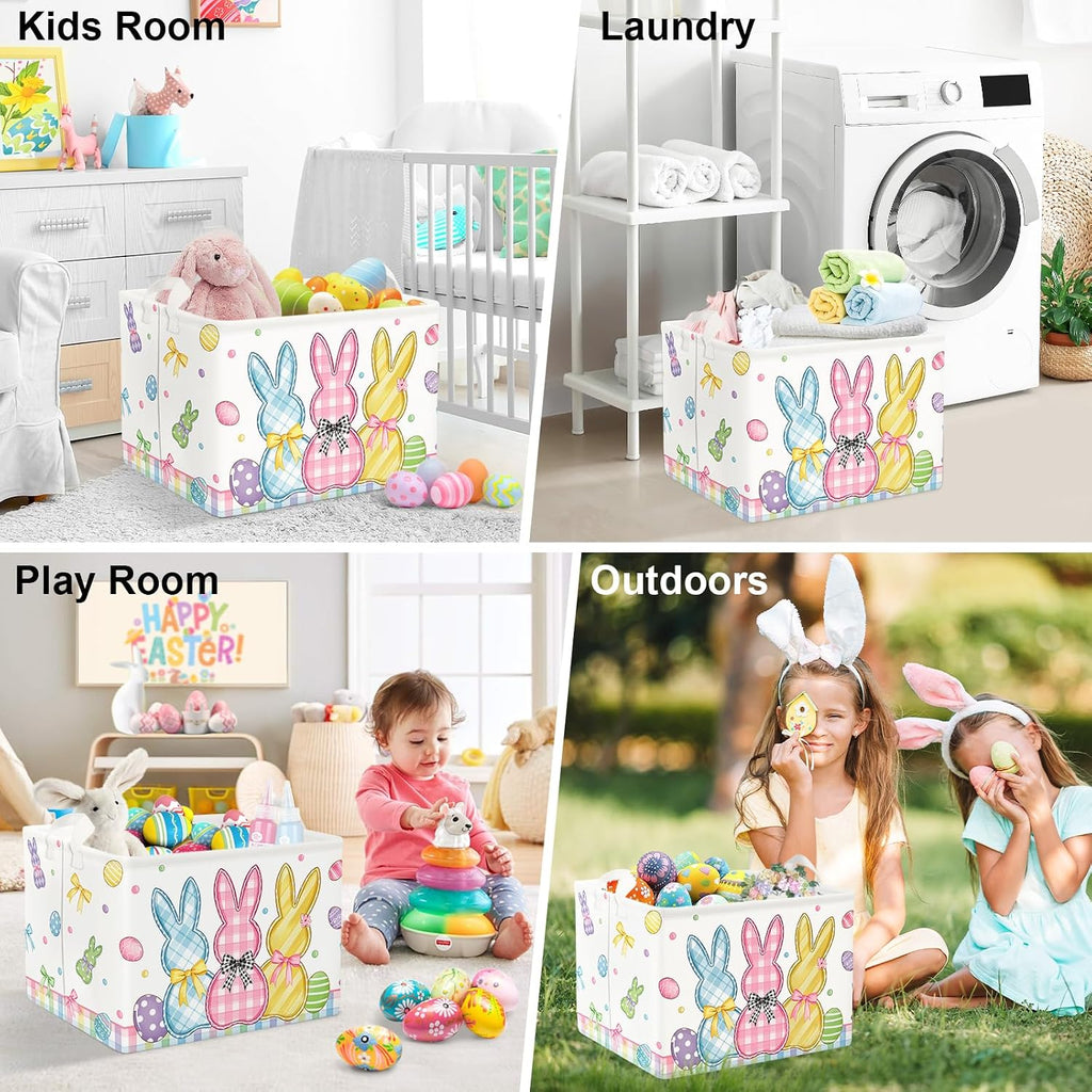 Clastyle Easter Rabbit Cross Kid Storage Basket Baby Laundry Hamper, 36L