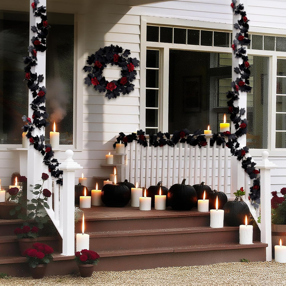 SJL Artificial Flowers Garland Black Maple Leaf Garland Fake Hanging Flower