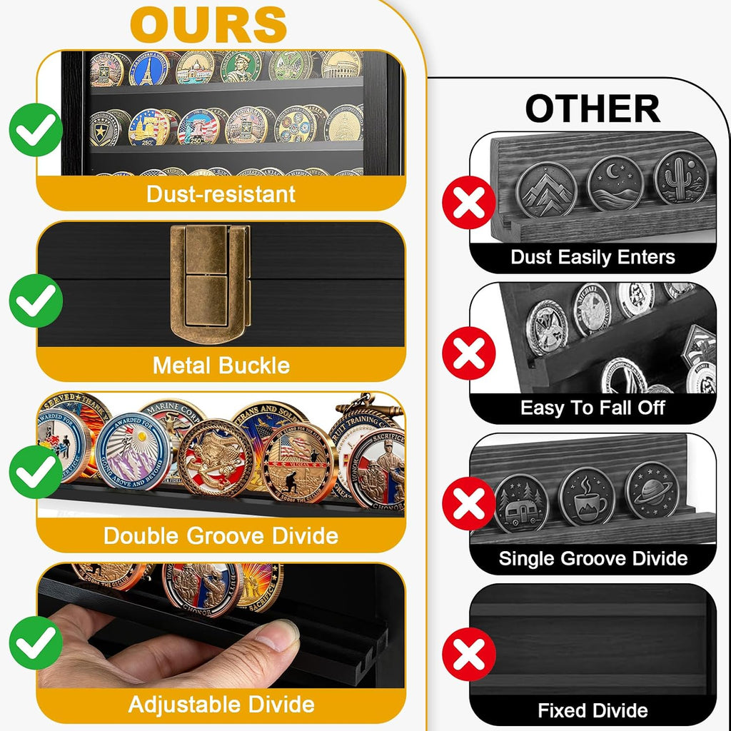 2Pcs Military Challenge Coin Display Case Wooden Shadow Box