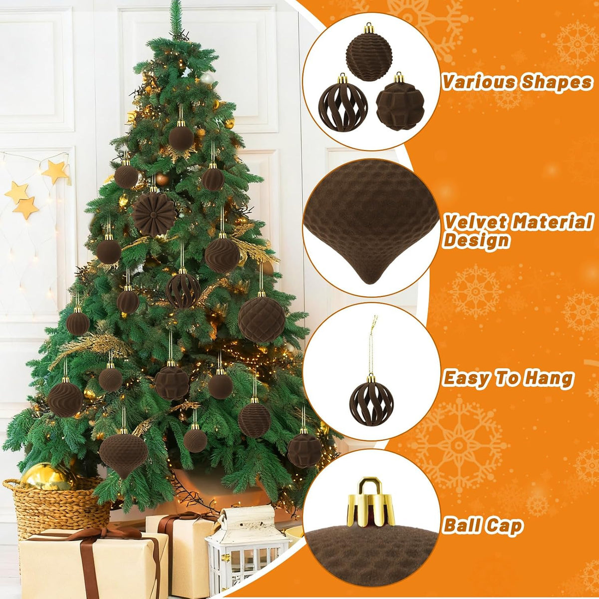 48 Pcs Velvet Christmas Ball Ornaments Set for Xmas Tree Decor(Caramel)