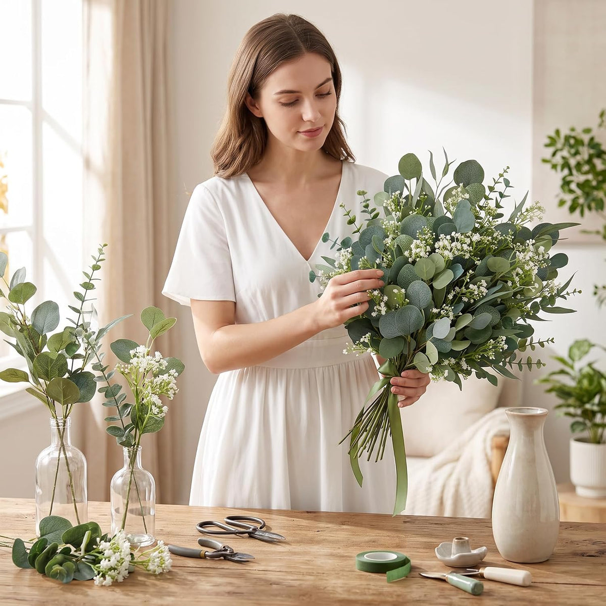 160Pcs Artificial Eucalyptus Stems, 14 Style Fake Greenery for Vase