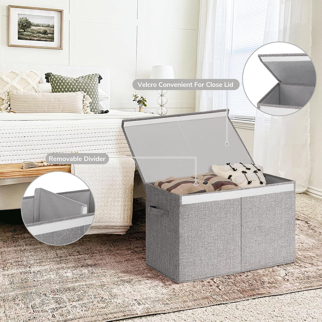 INDRESSME 85L Large Toy Storage Box with Lid & Dividers, Grey