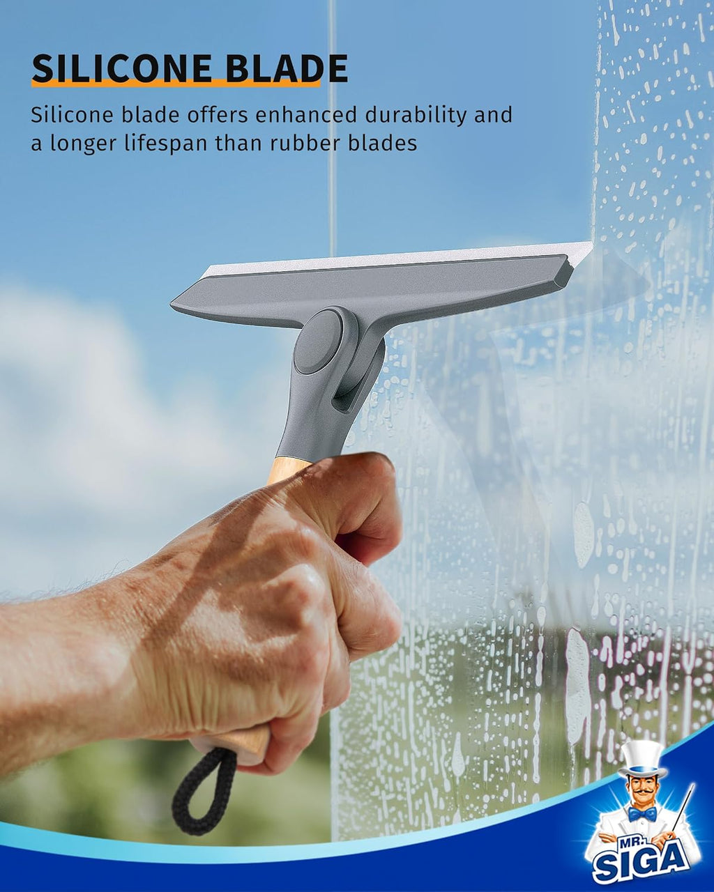 MR.SIGA Silicone Squeegee for Shower Door, Mirror, Glass, 10 inch, Gray