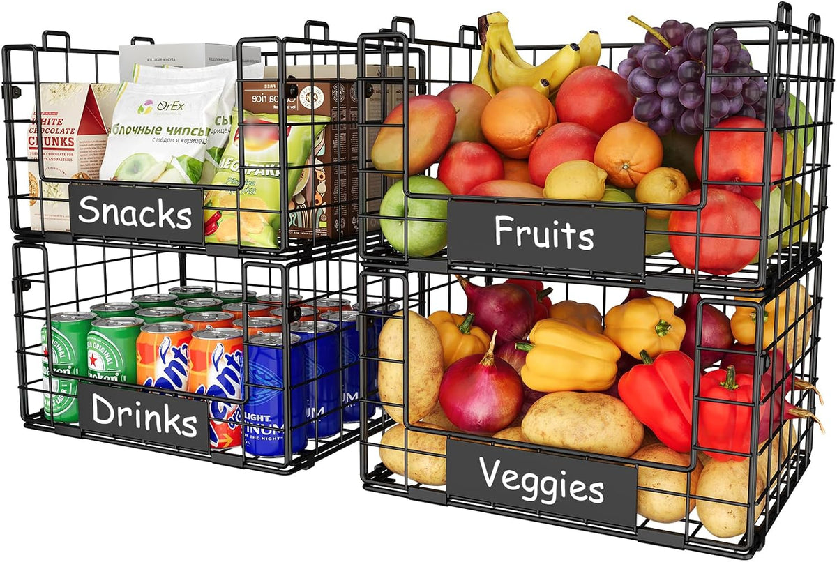 JKsmart 4 Pack XL Stackable Wire Baskets, Pantry Organizers and Storage