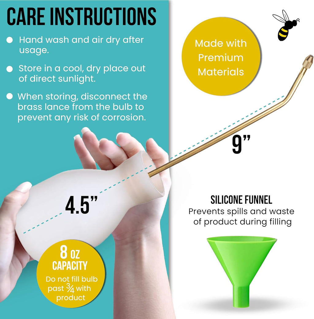 Bizzy One Bulb Duster Sprayer (8 oz) — Diatomaceous Earth Bulb Duster with Powder Applicator — Eco-Safe Garden Sprayer Bulb for Indoor and Outdoor Crawler Treatment