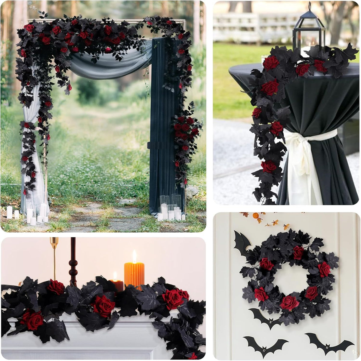 SJL Artificial Flowers Garland Black Maple Leaf Garland Fake Hanging Flower