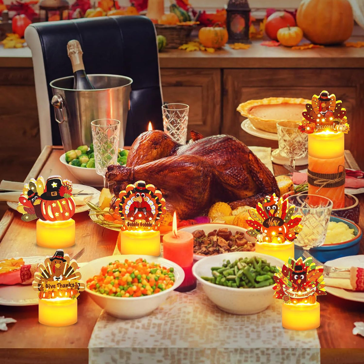 Thanksgiving Table Decorations 6 Pack Turkey Flameless LED Candles Battery Operated Turkey Tea Lights for Mantle Fireplace, Indoor Thanksgiving Decorations Centerpieces for Home Party Office