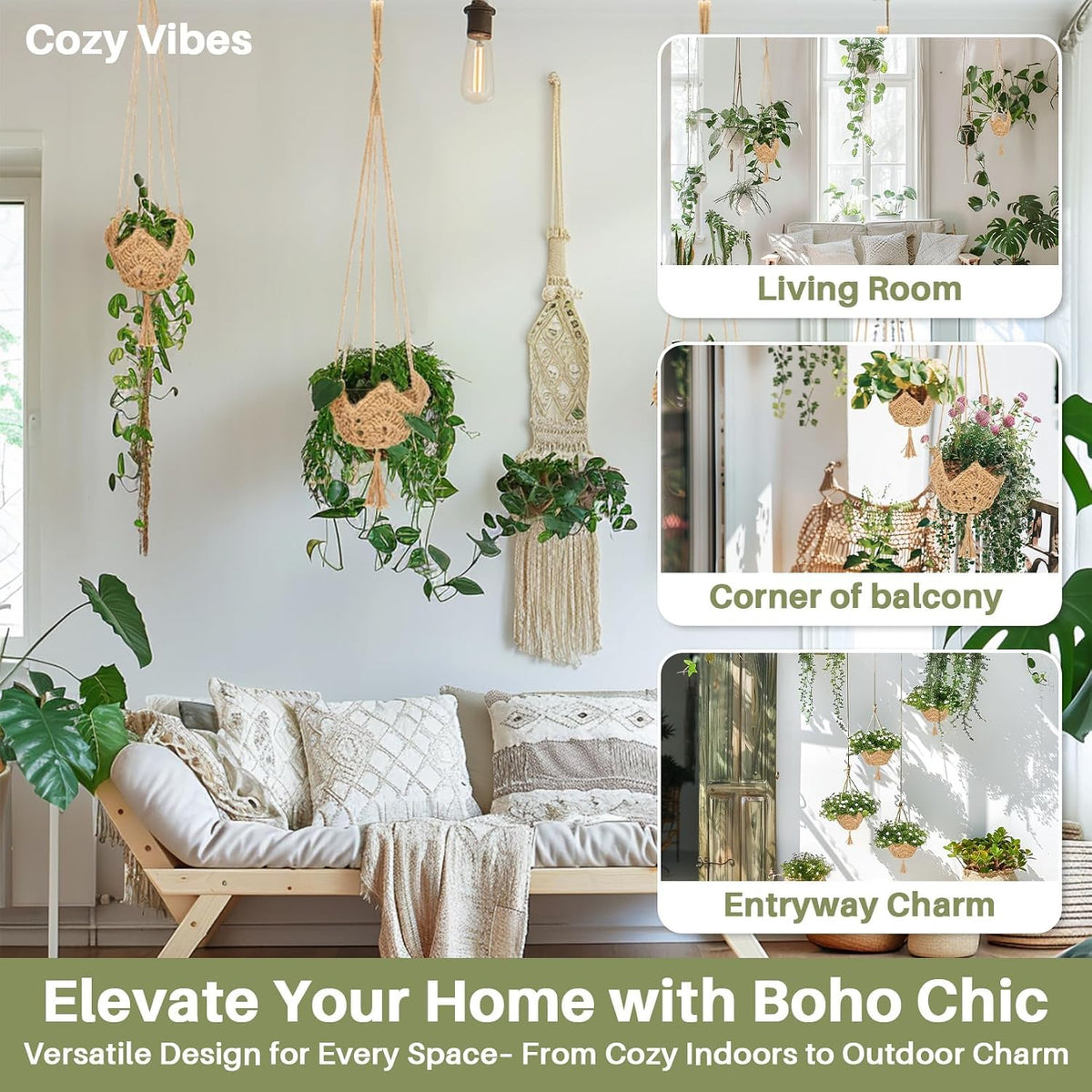 RAINFLOW Indoor Macrame Plant Hangers 2 Pack, Jute Plant Holders