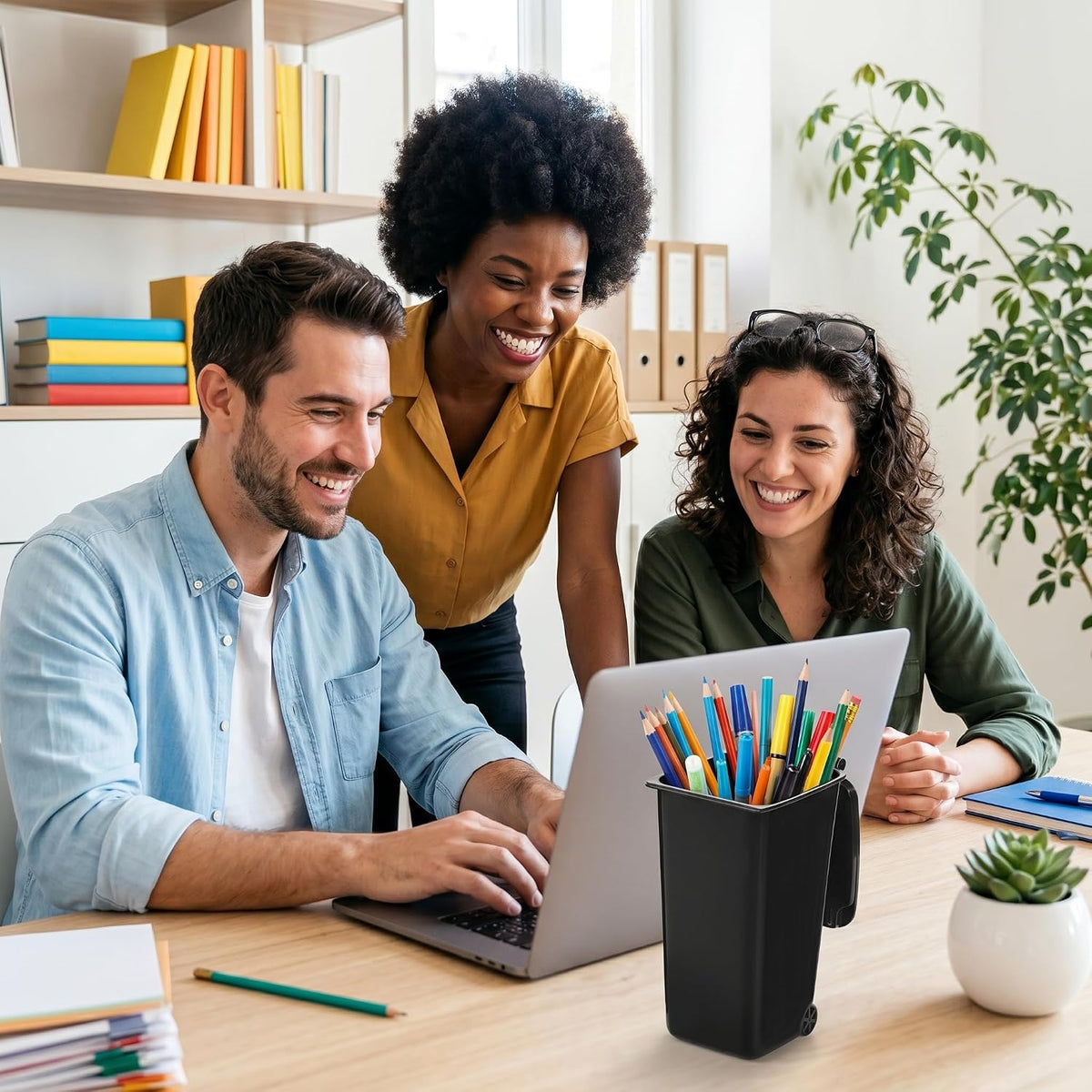 Goaste 12 Pack Mini Desk Trash Can, 22 OZ Tiny Curbside Garbage Bin with Lid, Small Plastic Desktop Wastebasket, Unique Office Pen Holder Pencil Cup, Counter Waste Basket for Home Kitchen Tabletop