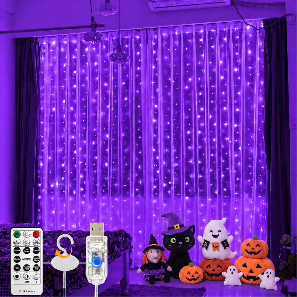 ZSJWL 300 LED Curtain Fairy Lights with Remote, 9.8 × 9.8 Ft, USB Plug in