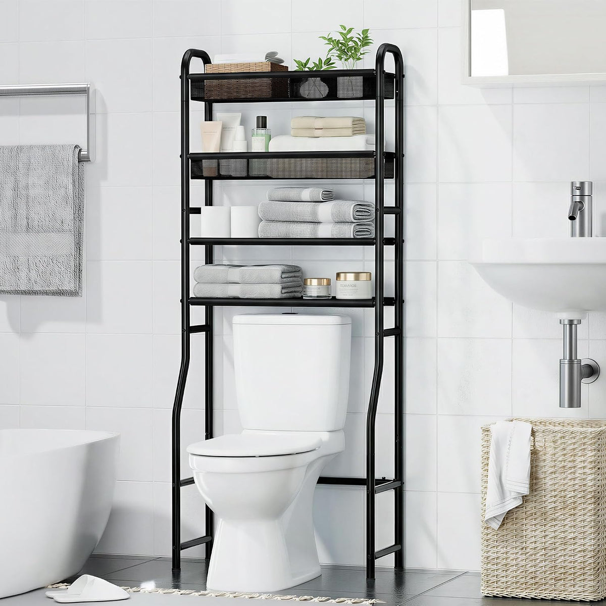 4-Tier Over The Toilet Storage Shelf, Bathroom Over Toilet Organizer