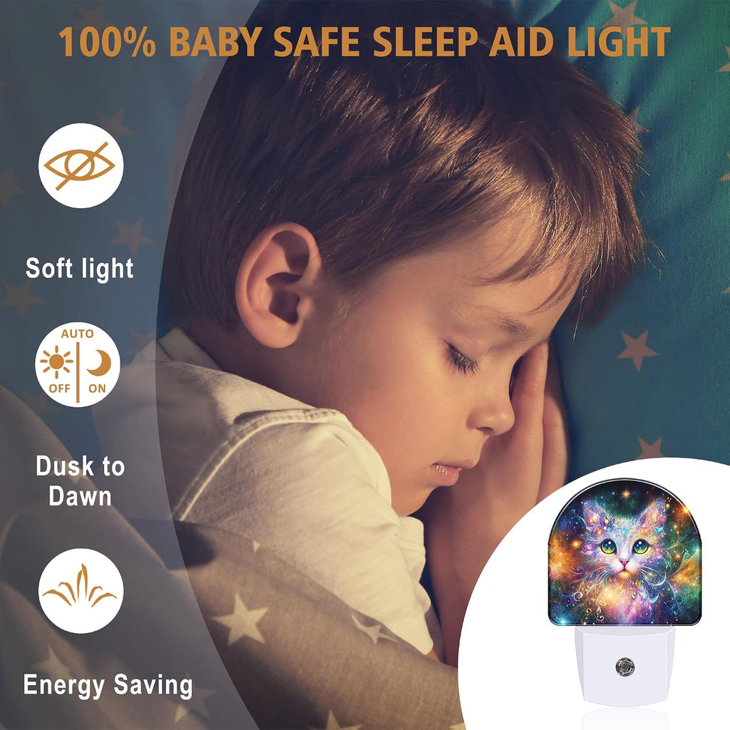 Night Lights Plug into Wall, Fabulous Cat Night Light with Dusk to Dawn Smart Sensor for Bedroom Bathroom Hallway Kitchen, Led Nightlights for Boys Girls Women Men