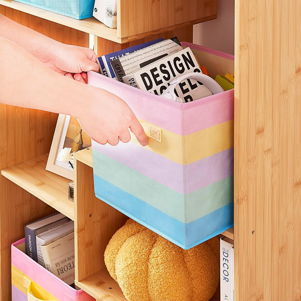 11 Inch Fabric Collapsible Storage Cubes,6 Pack Rainbow Colored Closet Storage Bins with 2 Handles Foldable Cube Baskets for Organizing Clothes, Toys, Books