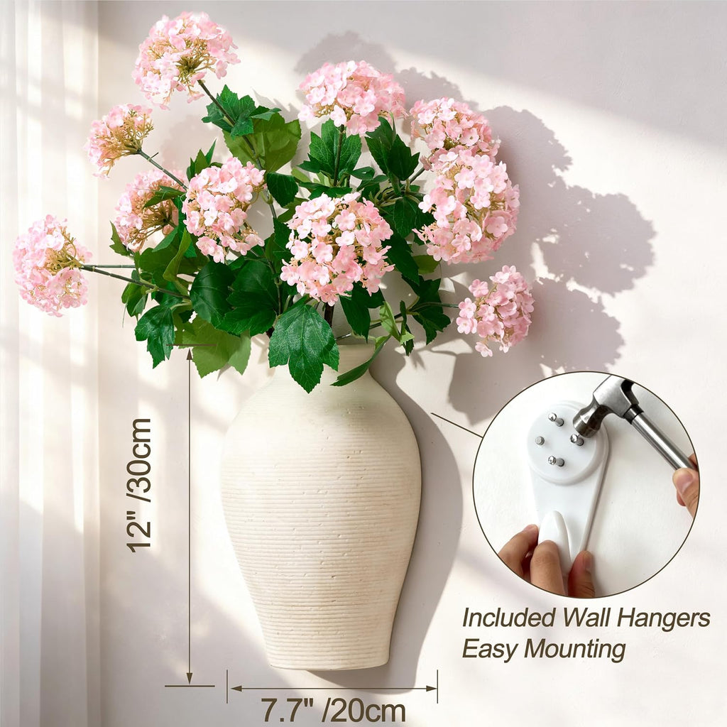 Vanselia 2 Pack Ceramic Wall Vase Home Decor Hanging Planter (12" Rustic)