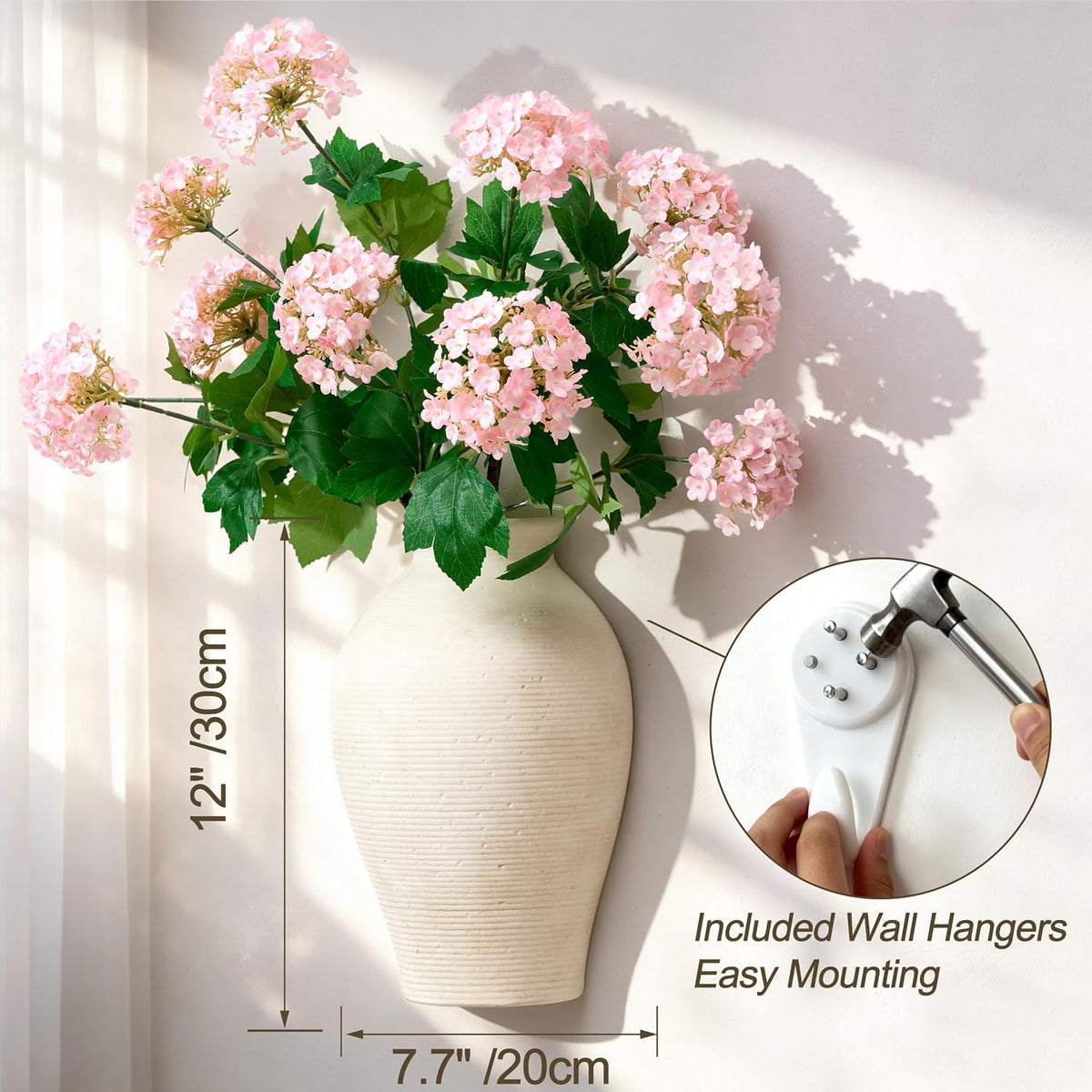 Vanselia 2 Pack Ceramic Wall Vase Home Decor Hanging Planter (12" Rustic)