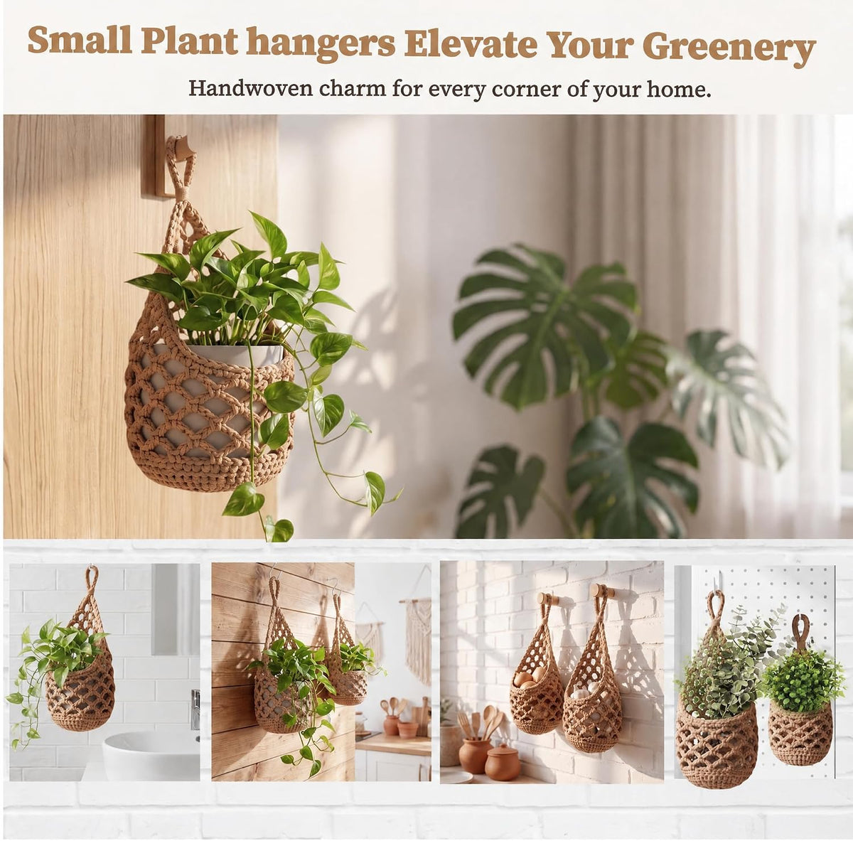 Macrame Plant Hanger Indoor 2 Pack, Small Wall Plant Holder