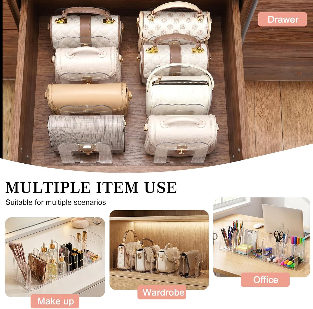 8-Slot Adjustable Purse Organizer for Closet, Clear