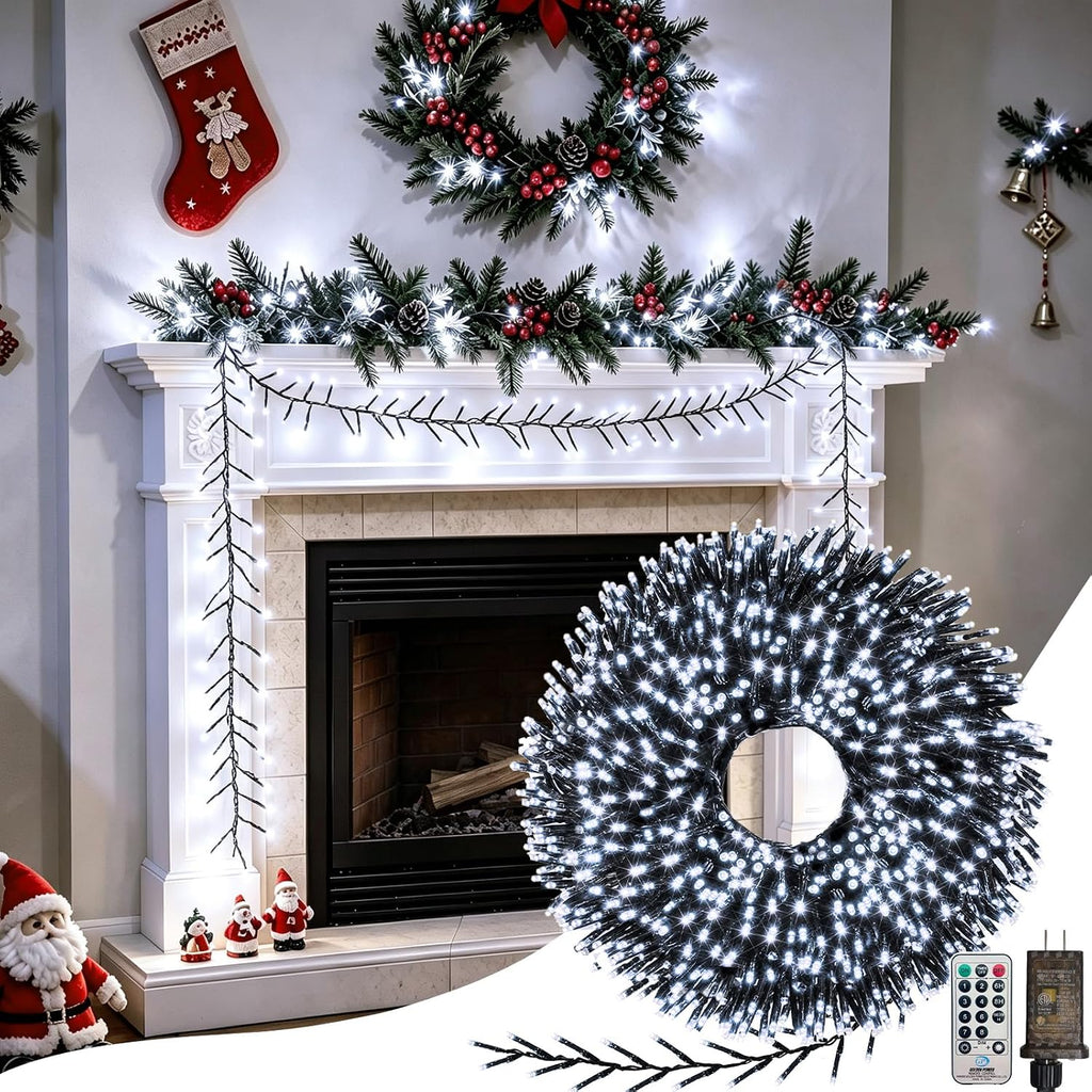 Christmas Cluster Lights 50 FT 1000 LED Firecracker String Light Cool White