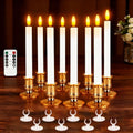 Christmas Window Candles, 8 Pcs Battery Operated Flameless Taper Candles with Remote, Timer, 3D Wick, Holders & Suction Cups for Christmas, Wedding, Halloween Decor