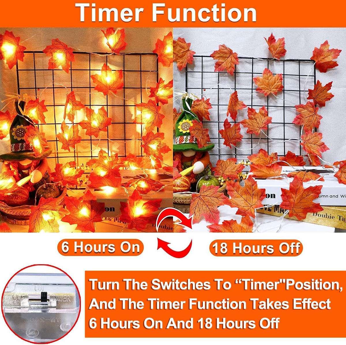 Timer&3 Pack Thanksgiving Decorations 30Ft Fall Garland with Lights 60LED