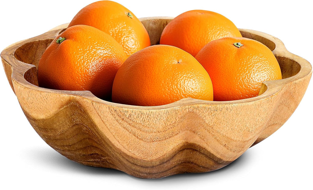 Decorative Wooden Bowl, Fruit Bowl for Kitchen Counter, Teak Wood Decor
