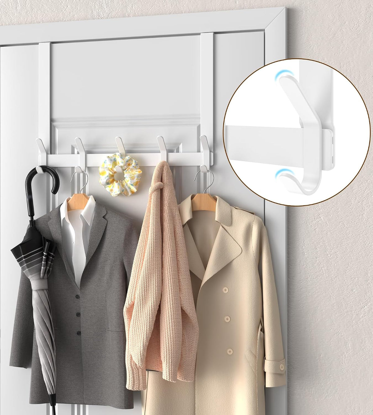 KitchLife Long Over The Door Hooks Hanger with 15.75 inches Extended Arms, Fit 1-3/4" Doors, J40U, Thickened Bathroom Towel Rack Organization, 1 Pack, Glossy White