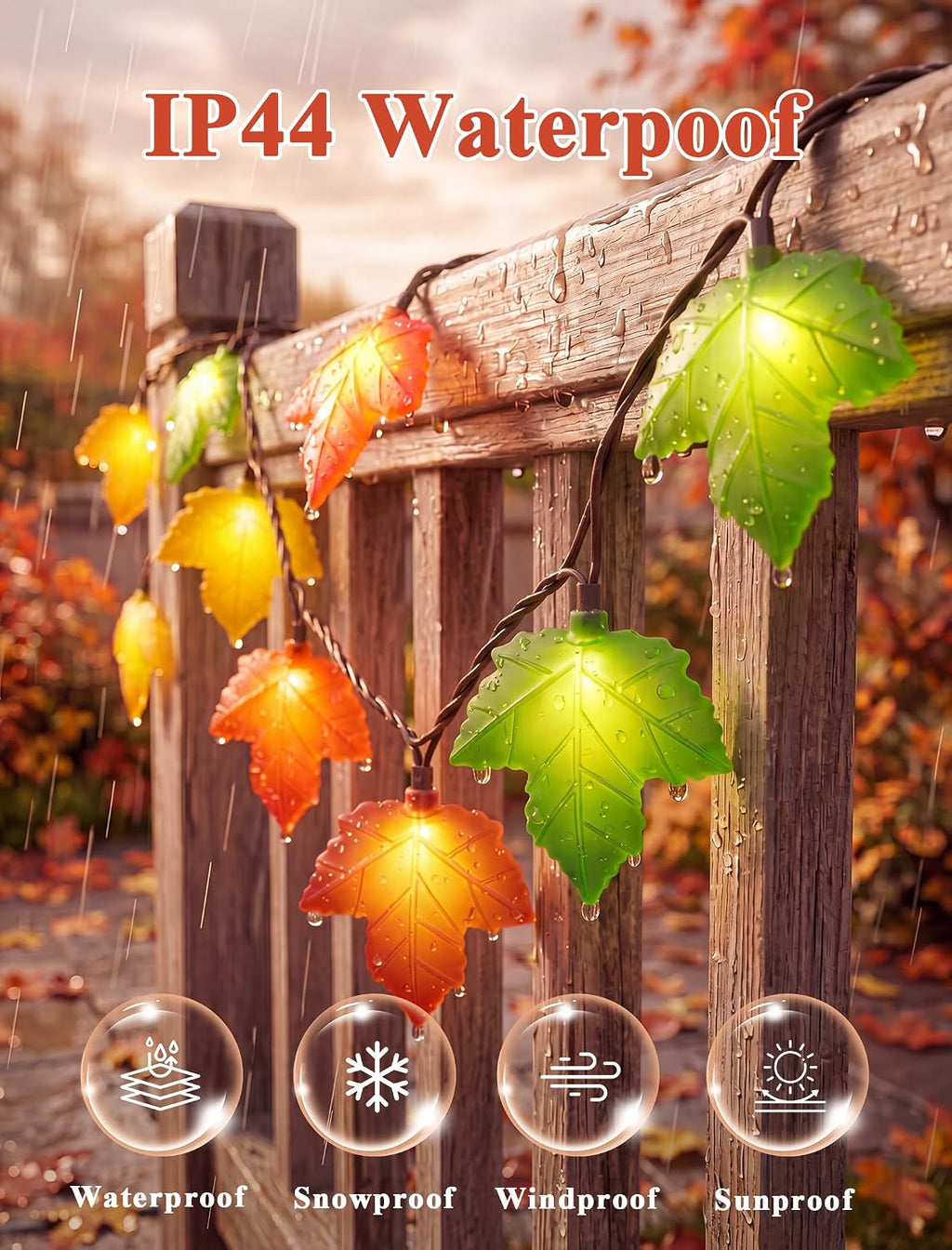 Fall Decor String Lights, 12FT 20 LED Thanksgiving Leaf Lights Plug in