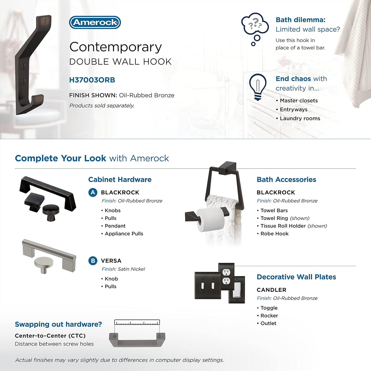 Amerock Emerge Double Prong Oil-Rubbed Bronze Wall-Mounted Hook