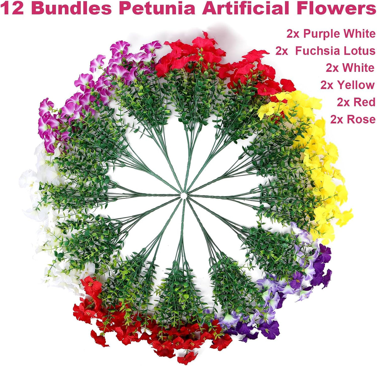 Artificial Petunia Flowers Outdoor, 12 Bundles UV Resistant Faux Plants