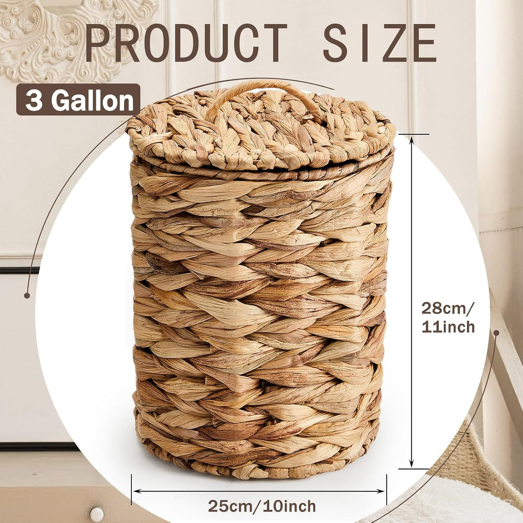 Ctosree 3.8 Gal Large Trash Can with Lid Boho Woven Wicker Waste, Natural