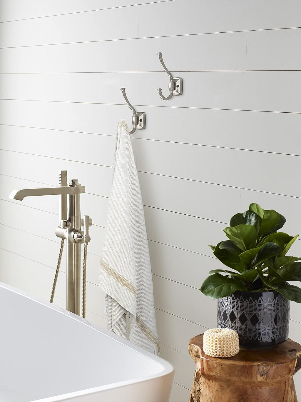 Amerock Kinsale Double Prong Satin Nickel Wall-Mounted Hook